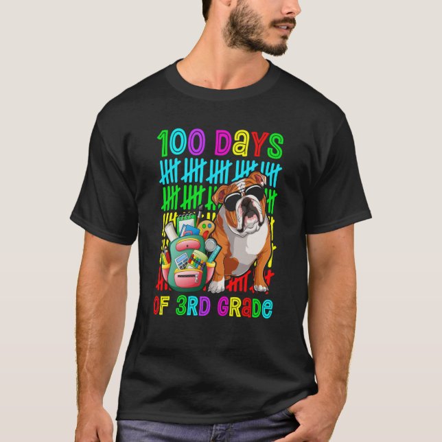 100th Day Of 3rd Grade Boys Kids English Bulldog D T-Shirt (Front)