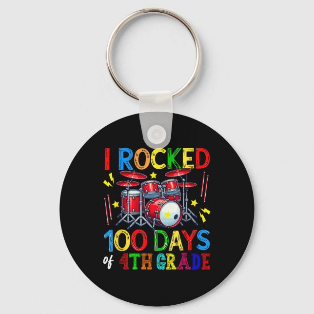 100th Day Of 4th Grade 100 Days School Drum Lover  Key Ring (Front)