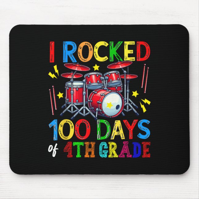 100th Day Of 4th Grade 100 Days School Drum Lover  Mouse Mat (Front)