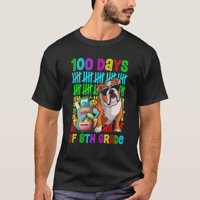 100th Day Of 8th Grade Boys Kids English Bulldog D T-Shirt (Front)