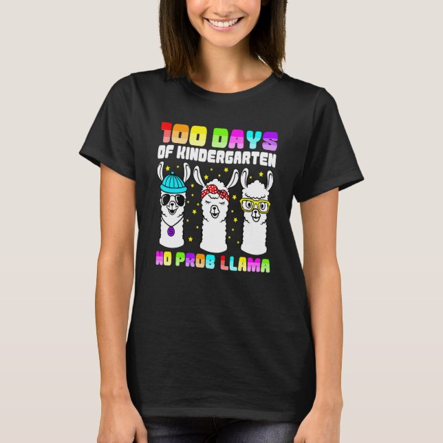 100th Day Of Kindergarten Llama Shirts, Teacher No T-Shirt (Front)