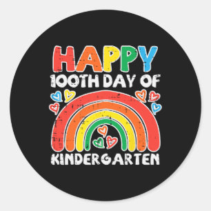 100th Day Of Kindergarten Rainbow 100 Days Teacher Classic Round Sticker