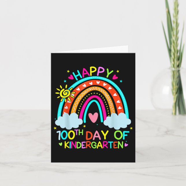 100th Day Of Kindergarten School Rainbow 100 Days  Card (Front)