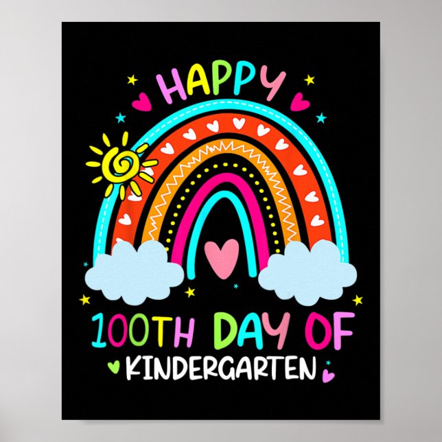 100th Day Of Kindergarten School Rainbow 100 Days  Poster (Front)