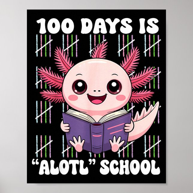 100th Day Of School 100 Days Is Alotl School Axolo Poster (Front)