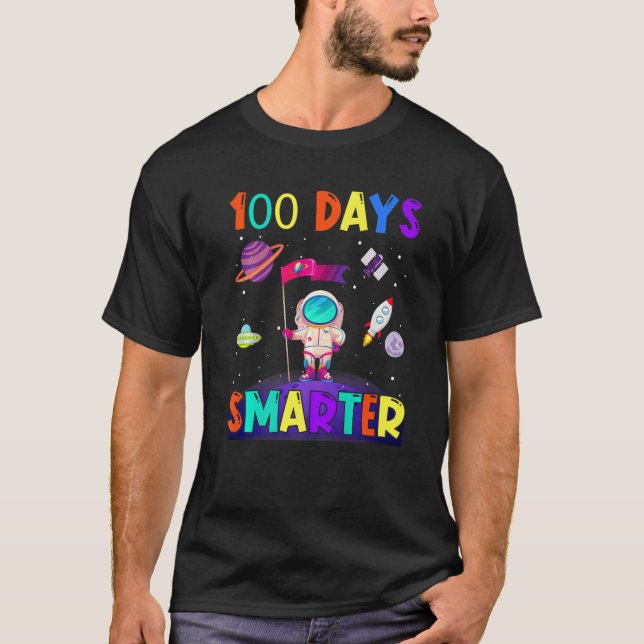 100th Day Of School 100 Days Smarter Books Space A T-Shirt (Front)