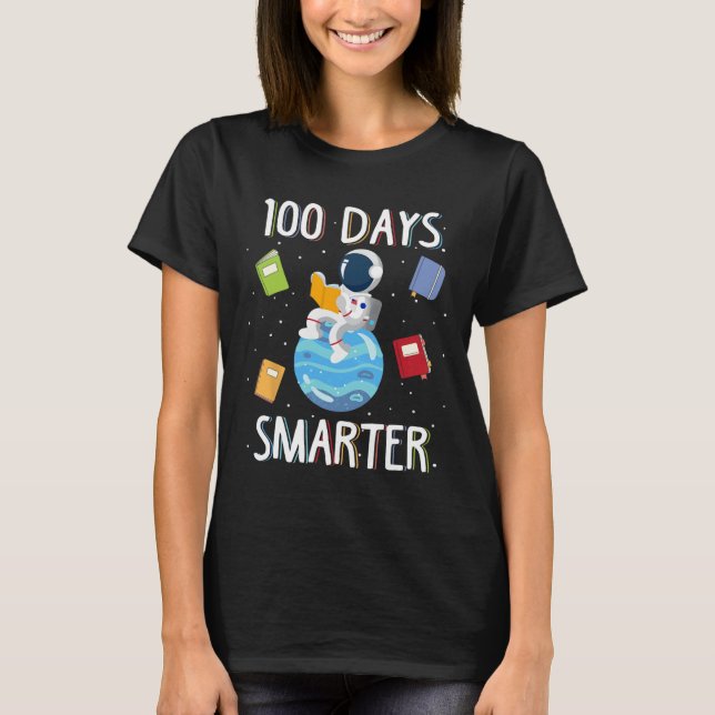 100th Day Of School 100 Days Smarter Books Space L T-Shirt (Front)