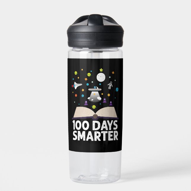 100th Day Of School 100 Days Smarter Books Space  Water Bottle (Front)
