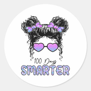 100th Day Of School 100 Days Smarter Girls Messy B Classic Round Sticker