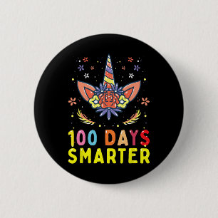 100th Day of School 100 Days Smarter Unicorn Lover 6 Cm Round Badge