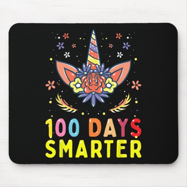 100th Day of School 100 Days Smarter Unicorn Lover Mouse Mat (Front)