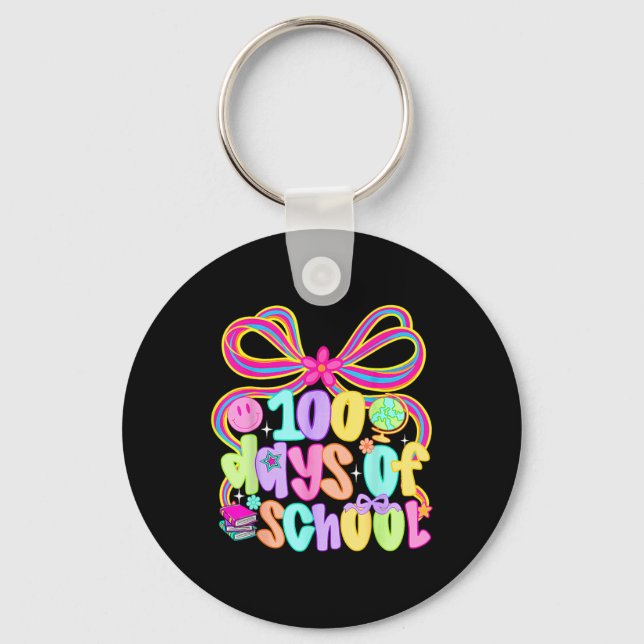 100th Day Of School 100 Days Teacher Coquette Bow  Key Ring (Front)