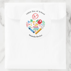 100th Day of School A+ Teacher School Supplies  Classic Round Sticker