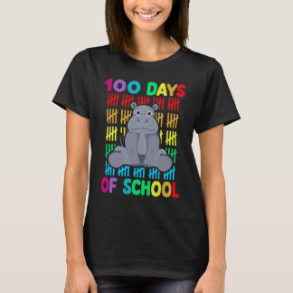 100th Day Of School Animal Hippo  Happy 100th Day  T-Shirt