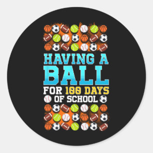 100th Day Of School Basketball Football Soccer Bas Classic Round Sticker