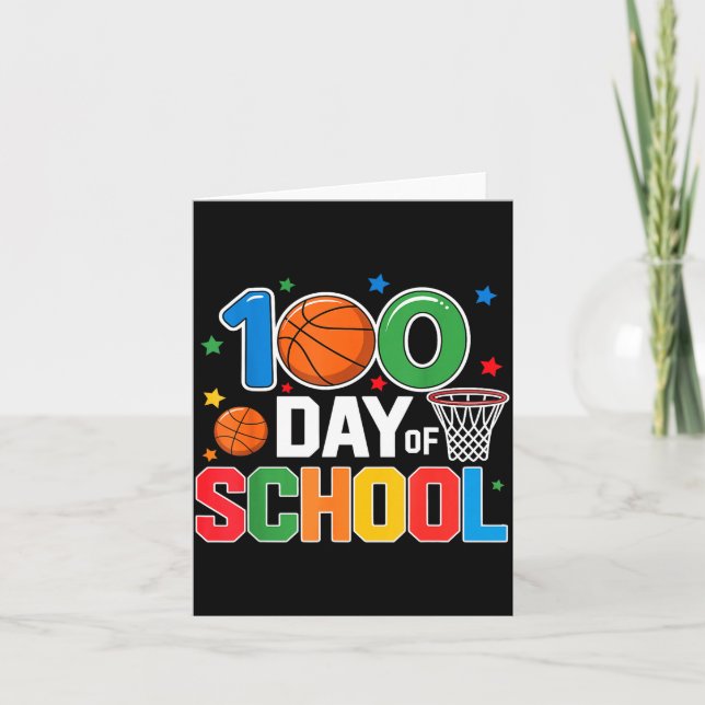 100th Day Of School Basketball - Kids 100 Days Of  Card (Front)