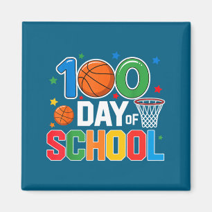 100th Day Of School Basketball - Kids 100 Days Of  Magnet