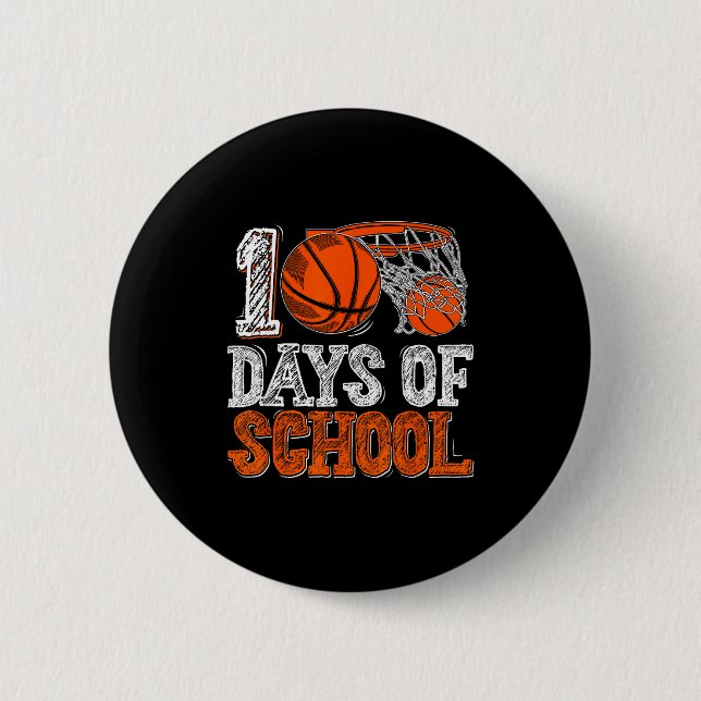 100th Day Of School Basketball Kids 100 Days Of Sc 6 Cm Round Badge (Front)