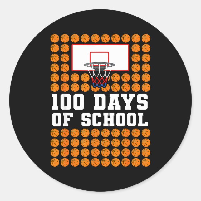 100th Day Of School Basketball Kids 100 Days Of Sc Classic Round Sticker (Front)