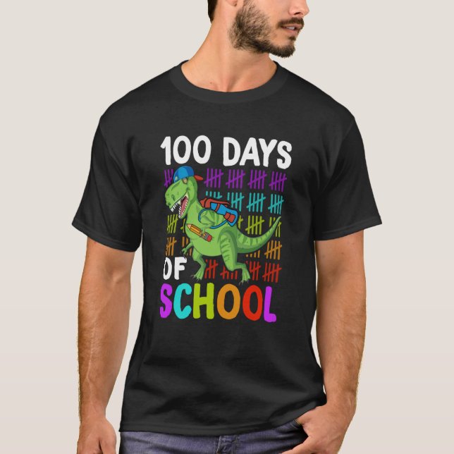100th Day of School Boys Kids Dino 100 Days Dinosa T-Shirt (Front)