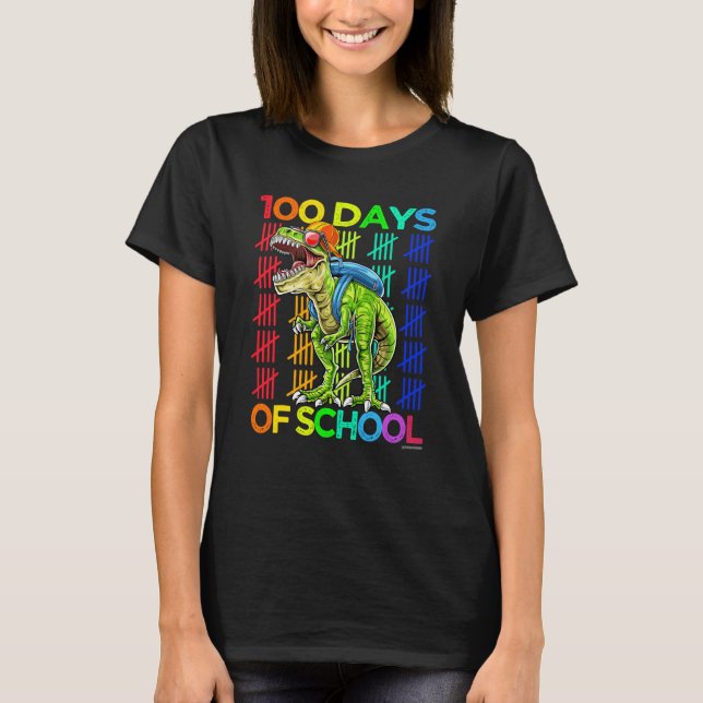 100th Day of School Boys Kids Happy 100 Days Dinos T-Shirt (Front)