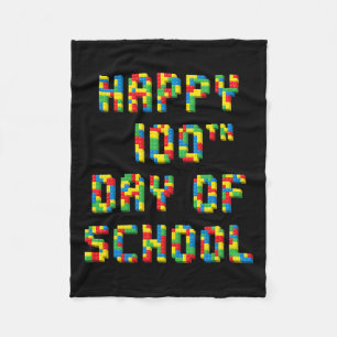100th Day Of School Build Blocks Teachers Kids  Fleece Blanket