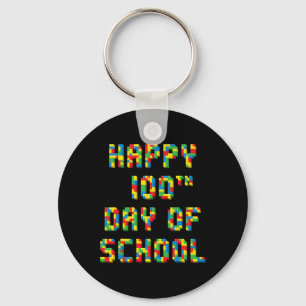 100th Day Of School Build Blocks Teachers Kids Key Ring