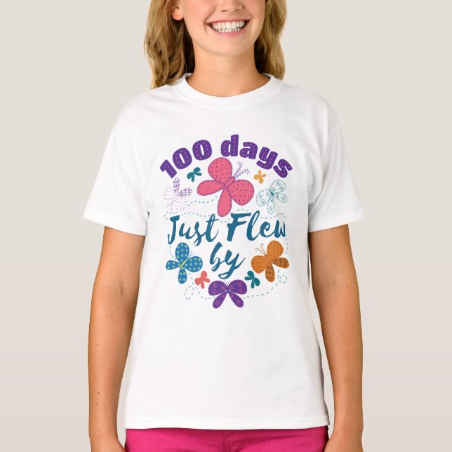 100th Day of School Butterfly 100 Days Flew By T-Shirt (Front)
