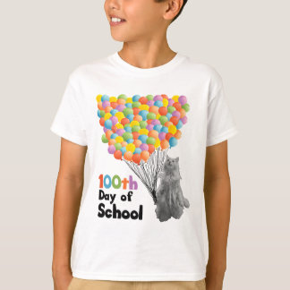 100th Day Of School - Cat Holding 100 Lloons T-Shirt