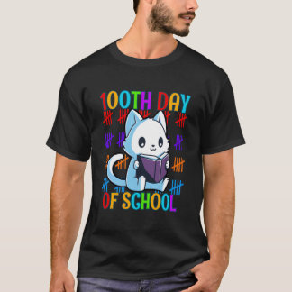 100Th Day Of School Cat Reading T-Shirt