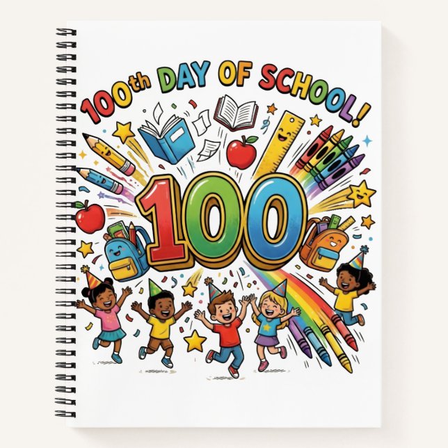 100th Day of School Colorful Celebration Design –  Notebook (Front)