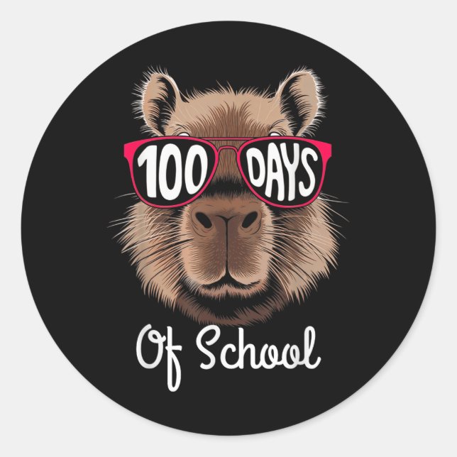 100th Day Of School Cool Capybara 100 Days Smarter Classic Round Sticker (Front)