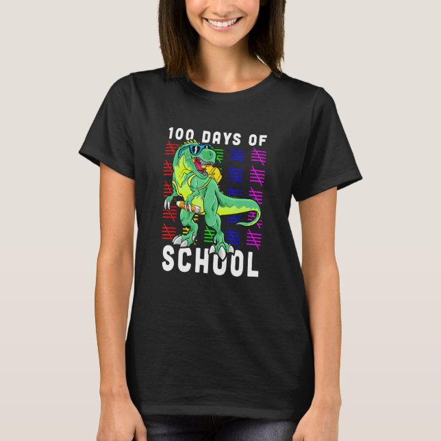 100th Day Of School Counting Dinosaur Teacher Kids T-Shirt (Front)