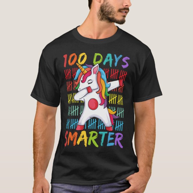 100th Day of School Dabbing Unicorn 100 Days Smart T-Shirt (Front)