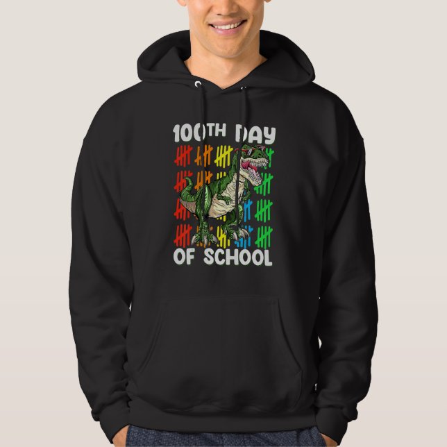 100th Day Of School Dinosaur Rex   Boys Toddler Hoodie (Front)