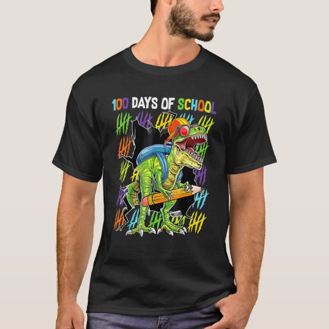 100th Day Of School Dinosaur Rex Dino   Boys Kids T-Shirt (Front)