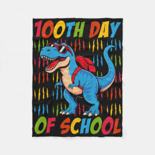 100th Day Of School Dinosaur Trex For Kids Boys 10 Fleece Blanket