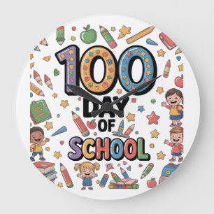 100th Day of School Fun T-Shirt Colorful Kids & Large Clock