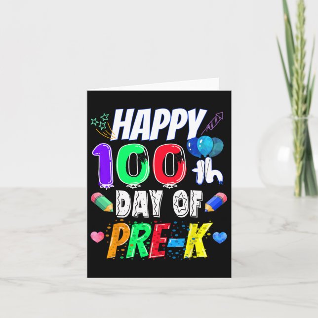 100th Day Of School Gift 100 Days Of Pre-k Teacher Card (Front)