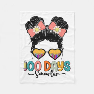 100th Day Of School Girls Messy Bun 100 Days Smart Fleece Blanket