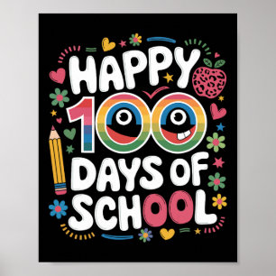 100th Day Of School Groovy Retro Happy 100 Days Of Poster