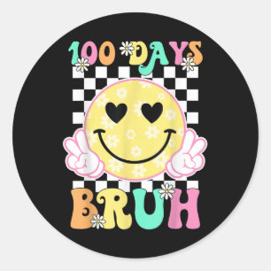 100th Day Of School Groovy Smile Face 100 Days Bru Classic Round Sticker