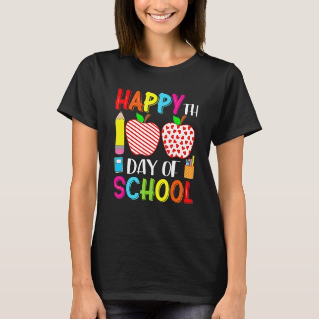 100th Day Of School Hearts Stripes Teacher And Stu T-Shirt (Front)