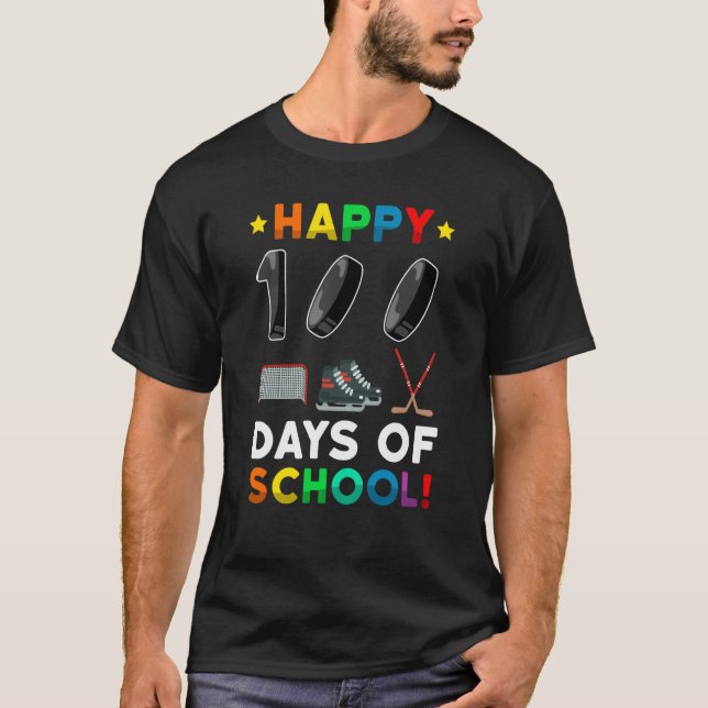 100th Day Of School Hockey 100 Days Of School Spor T-Shirt (Front)