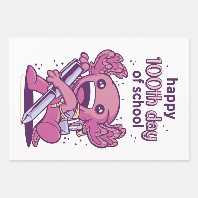 100th day of school invitation wrapping paper sheet (Front)