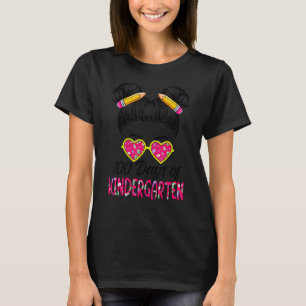 100th Day Of School Kindergarten Girls Messy Bun H T-Shirt