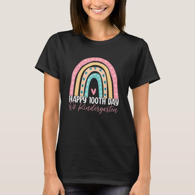 100th Day Of School Kindergarten Teacher Boho Rain T-Shirt (Front)