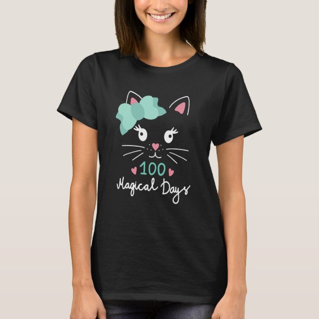 100th Day of School Kitty Cat 100 Magical Days Tea T-Shirt (Front)