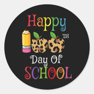 100th Day Of School Leopard Print Teacher Student Classic Round Sticker