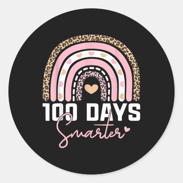 100th Day Of School Leopard Rainbow 100 Days Smart Classic Round Sticker (Front)